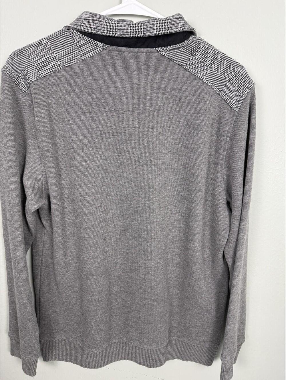 Louis Feraud Paris Men's Gray 1/4 Zip Sweater Glen Plaid Collar Size M - Picture 4 of 5